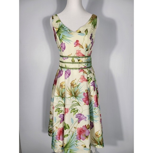 Scarlett Vintage Elegant Midi Floral Print Dress Sleeveless Size 4 - Picture 5 of 16